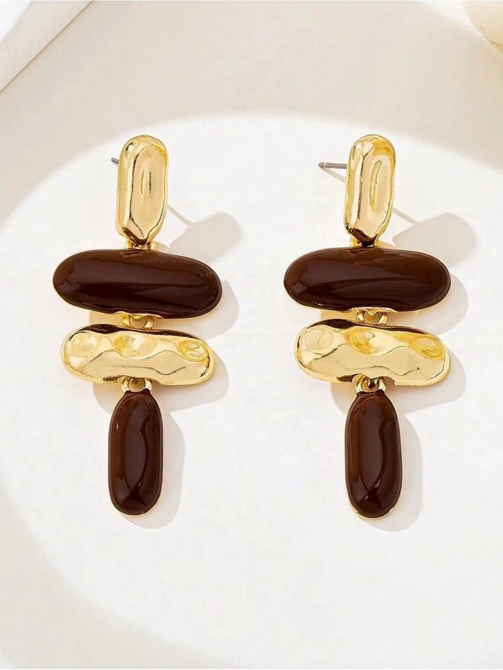 Brown & Gold Dangle Earrings Like New